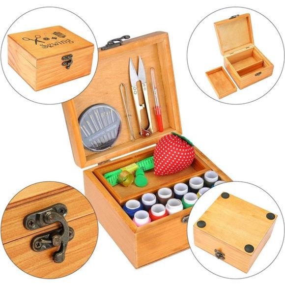 Wooden Sewing Basket with Accessories  for Beginner, Women, Men - Picture 6 of 6